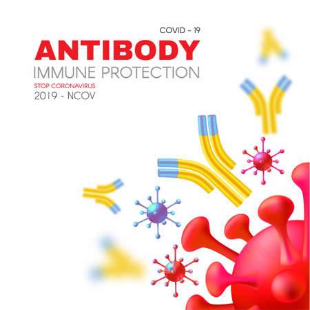 Virus and Antibody. Healthcare 3D design. Stop Coronavirus 2019-nCoV background. Virus Covid 19-NCP. Coronavirus nCoV and biohazard symbol. Epidemic concept.のイラスト素材