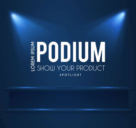 Show podium with spotlights. Presentation light effect. Illuminated winner place.のイラスト素材