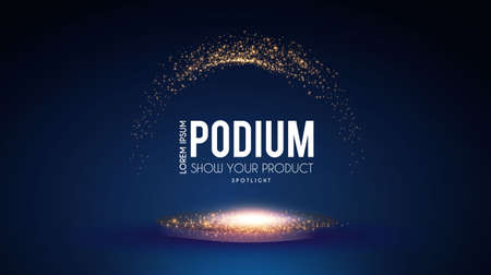 Show podium with spotlights. Presentation light effect. Illuminated winner place.のイラスト素材