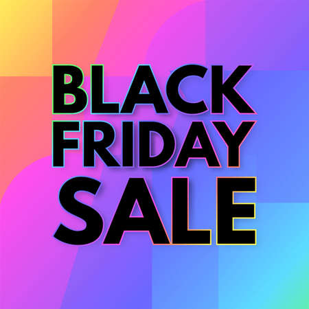 Black Friday Sale poster template. Super offer. 3D triangles and neon rainbow gradient effectのイラスト素材