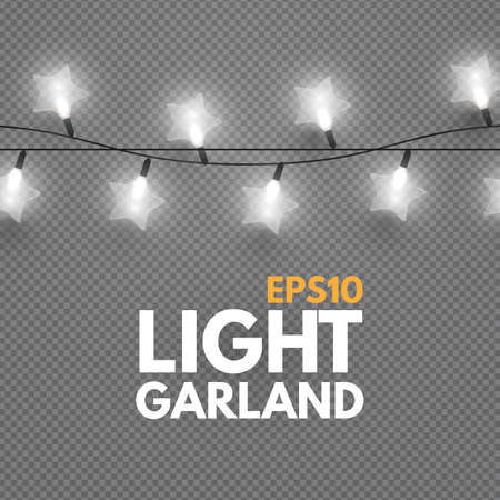Star light garland on transparent background. Shining Christmas lightsのイラスト素材