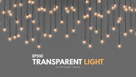 Light garland on transparent background. Shining Christmas lightsのイラスト素材