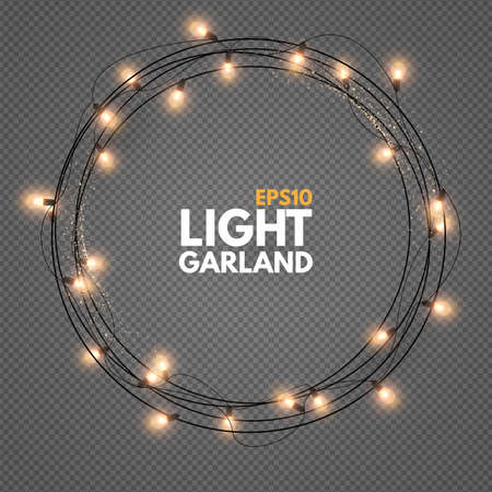 Light garland on transparent background. Shining Christmas lightsのイラスト素材