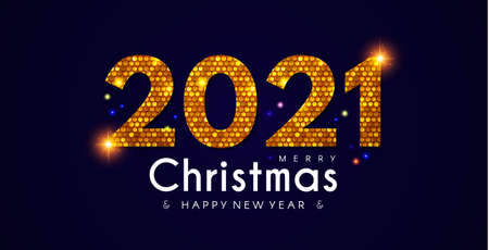 2021 Happy New Year banner with shining sequins effect. Countdown header with numberのイラスト素材