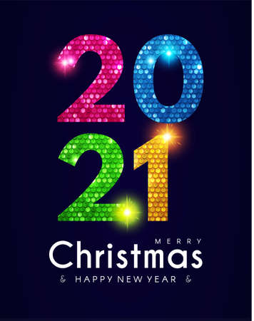 2021 Happy New Year banner with shining sequins effect. Countdown header with numberのイラスト素材