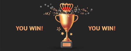 You win Champion background with gold champion cup, crown, stars and serpentine. Game, award and competition designのイラスト素材