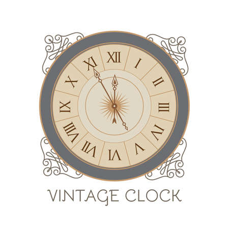 Antique clock with elegant frame. Old fashioned design element. Vintage watch.のイラスト素材