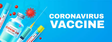 Coronavirus 2019-nCoV Vaccile. Stop Coronavirus design with realistic glossy medical syringe. Healthcare designのイラスト素材