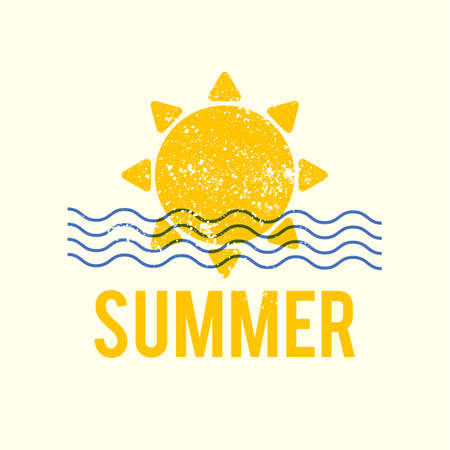 Summer is coming. Sea vacation poster design template with silk-screen effect. Serigraphy design.のイラスト素材