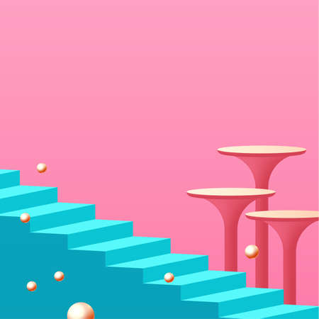 3D realistic circle podium with geometric elemens and stairs. Empty stage. Showcase designのイラスト素材