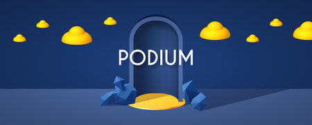 3D realistic circle podium with showcase and geometric elemens. Empty stage. Showcase designのイラスト素材