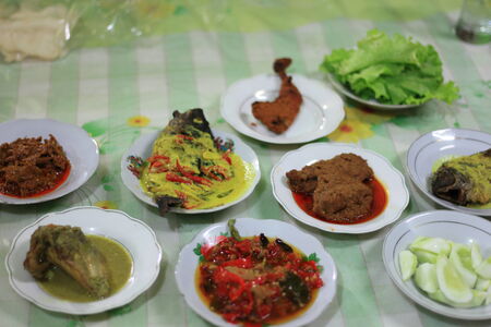 Indonesian traditional restaurant, Sumatra, Padangの写真素材
