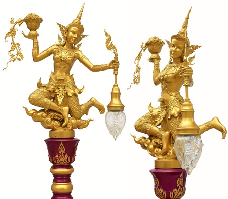 Golden fairy lamp on a white backgroundの写真素材