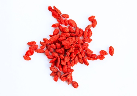 Selected Chinese wolfberry (big size and dried) on a white background.の写真素材