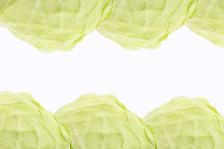Pattern of fresh green head cabbage on white background.の写真素材