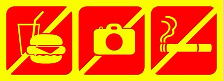Set of prohibit sign include no eating or drinking, no photo and no smoking.の写真素材