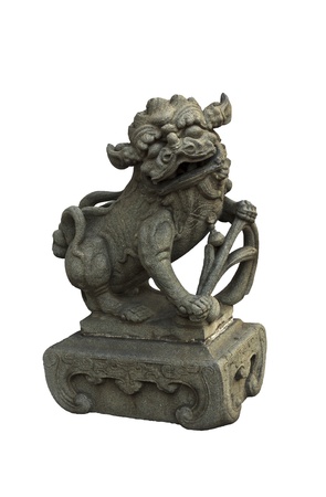 Statue of male guardian lion, common decorative at the entrances to restaurants, hotels and other structures  The male is placed on the left の写真素材