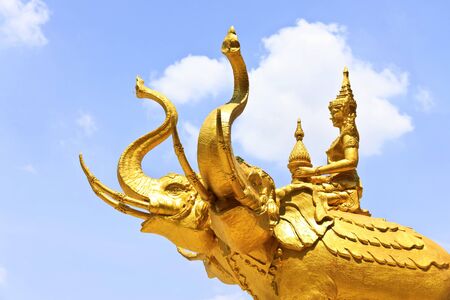 The golden three headed elephant Erawan の写真素材