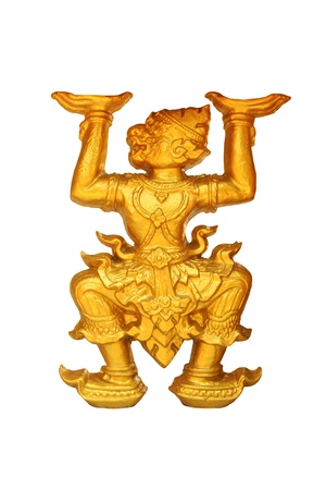 The golden Hanuman statue isolated on white background の写真素材