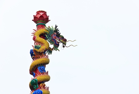 Chinese dragon statues around the pole in Chinese templeの写真素材