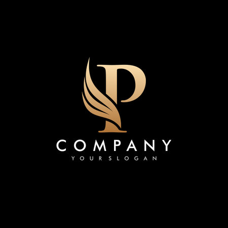 Initial letter P logo and wings symbol. Wings design element, initial Letter P logo Icon, Initial Logo Templateのイラスト素材