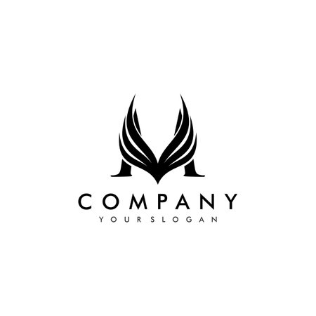 Initial letter M logo and wings symbol. Wings design element, initial Letter M logo Icon, Initial Logo Templateのイラスト素材