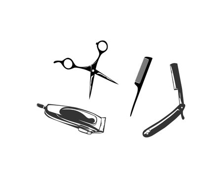 Haircut logo, Vintage Barbershop Logo Vector Templateのイラスト素材