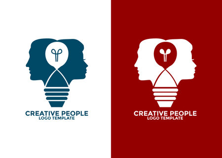 Creative idea logo design. Brain in bulb and people vector illustration. Thin sign of innovation, solution, education logoのイラスト素材