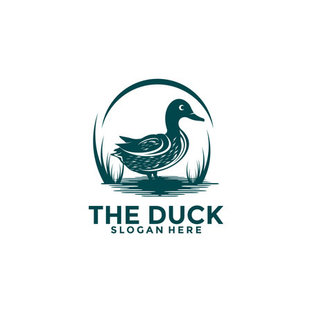 Duck Vector , Mallard logo hunting. Duck farm Logo Vector illustration Templateのイラスト素材