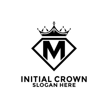 Letter M with Diamond and royal crown logo design Premium Vector, Initial Logo design templateのイラスト素材