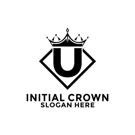 Letter U with Diamond and royal crown logo design Premium Vector, Initial Logo design templateのイラスト素材