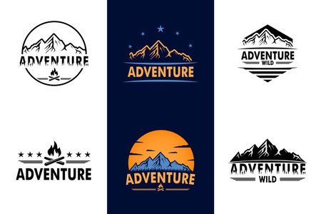 Set of Adventure and outdoor vintage logo template, badge or emblem styleのイラスト素材