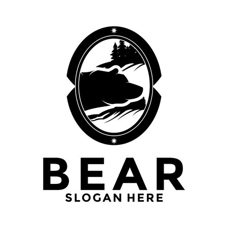 bear vector illustration logo design, Bear head mascot vector templateのイラスト素材
