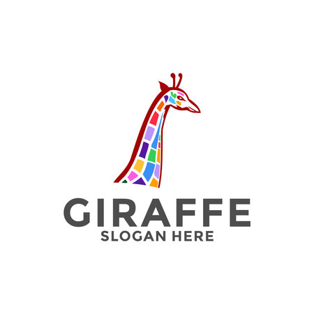 Colorful Giraffe vector logo, Giraffe animal logo design templateのイラスト素材