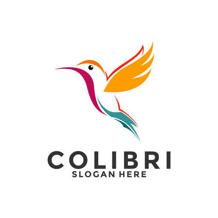 abstract colorful hummingbird colibri bird logo Icon, Line art Humming Bird Colibri Logo Vector Templateのイラスト素材