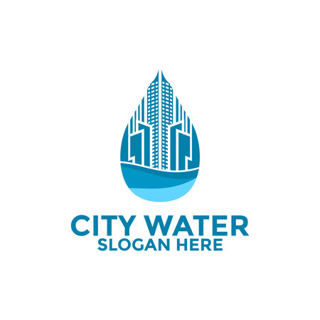 Water City logo design vector, Nature Water With City Logo icon Templateのイラスト素材