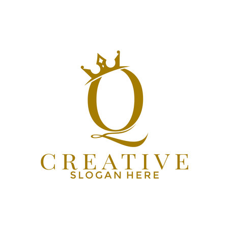 Letter Q with Crown logo, Simple Elegant Initial logo design template with gold colorのイラスト素材
