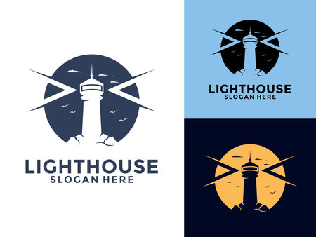 Lighthouse logo. Harbor icon. Light beacon symbol. Maritime tower logo Vector illustration.のイラスト素材