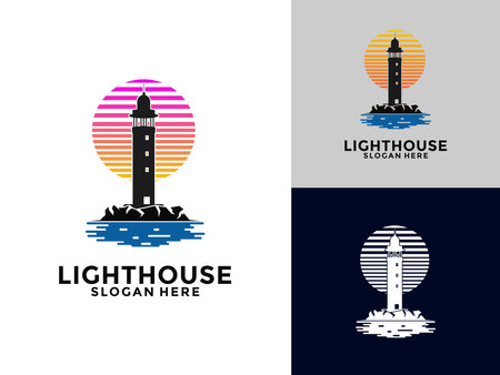 Lighthouse logo. Harbor icon. Light beacon symbol. Maritime tower logo Vector illustration.のイラスト素材