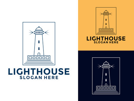 Lighthouse Line logo. Harbor icon. Light beacon symbol. Maritime tower logo Vector illustration.のイラスト素材