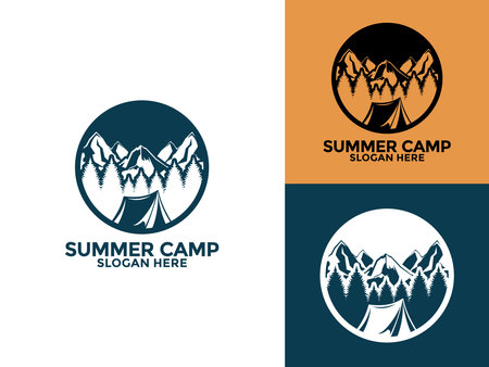 Camping and outdoor adventure retro logo design. Great for shirts, stickers, logos and other usesのイラスト素材