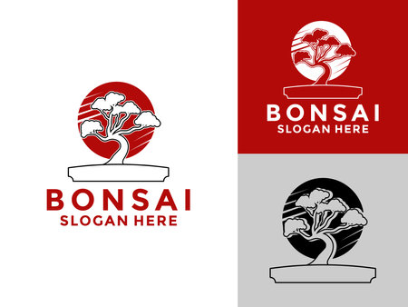 Bonsai plant tree logo icon design template, bonsai logo design silhouette,のイラスト素材