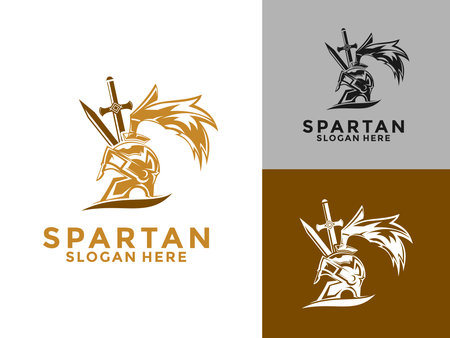 Spartan helmet with shield logo design template, Spartan identity logo vector icon Illustrationのイラスト素材