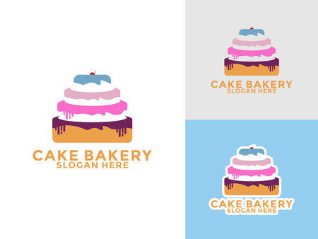 elegant cake with cream and cherry logo vector, cake bakery logo templateのイラスト素材