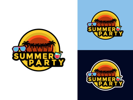summer party logo vector illustration, summer party design logoのイラスト素材