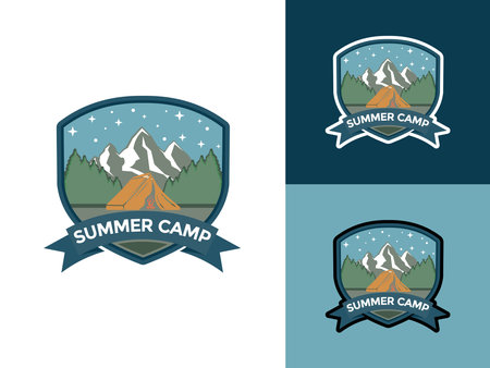 Camping and outdoor adventure retro logo design. Great for shirts, stickers, logos and other usesのイラスト素材