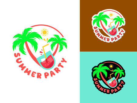 summer party logo vector illustration, summer party design logoのイラスト素材
