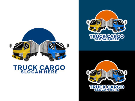 truck trailer transport logistics, delivery, express, cargo company, fast shipping, design template logoのイラスト素材