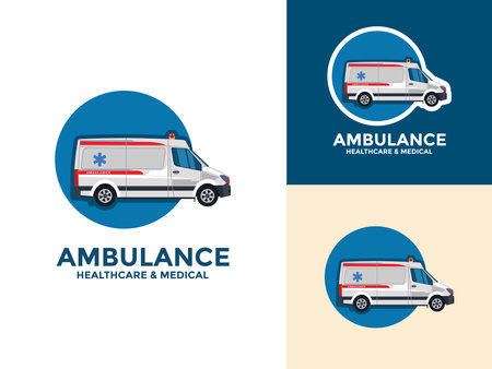 Ambulance Logo Icon Design, Emergency medical service vehicle logo and icon vector illustrationのイラスト素材