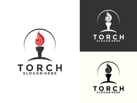 Torch logo design vector illustration, Torch with burning fire in flat designのイラスト素材